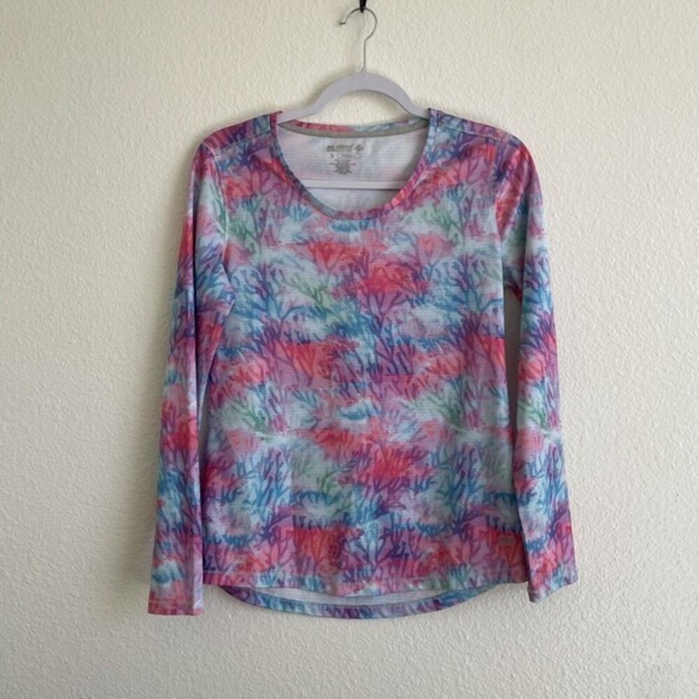 Reel Legends Freeline Shirt Women’s Size Small Pink Blue Round Neck Long Sleeve